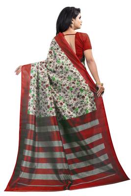 Red printed art silk saree with blouse 4