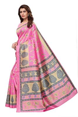 Peach printed art silk saree with blouse 2