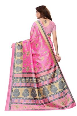 Peach printed art silk saree with blouse 4