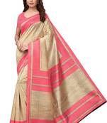 Beige printed art silk saree with blouse