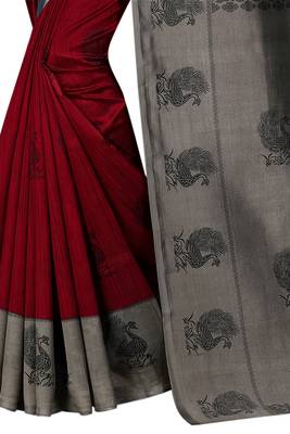 Red printed art silk saree with blouse 2