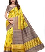 Yellow printed art silk saree with blouse