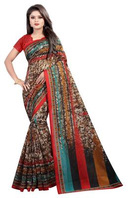 Multicolor printed art silk saree with blouse 1