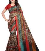 Multicolor printed art silk saree with blouse