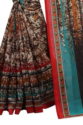 Multicolor printed art silk saree with blouse 2