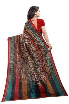 Multicolor printed art silk saree with blouse 4