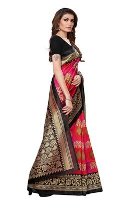 Pink printed art silk saree with blouse 3