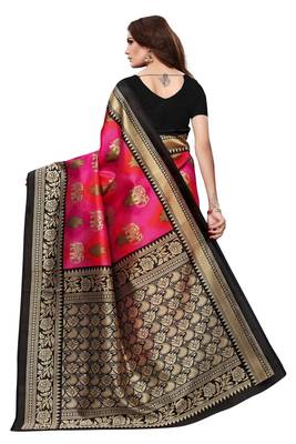 Pink printed art silk saree with blouse 4