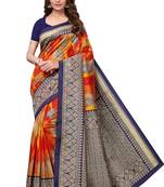 Red printed art silk saree with blouse