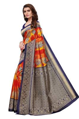 Red printed art silk saree with blouse 2
