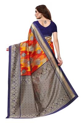 Red printed art silk saree with blouse 4
