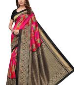 Pink printed art silk saree with blouse