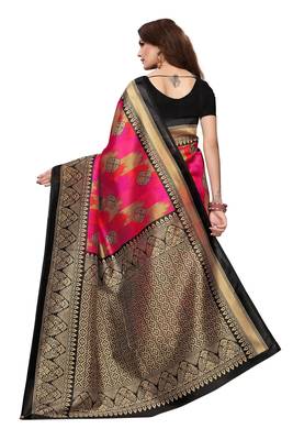 Pink printed art silk saree with blouse 4