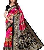 Pink printed art silk saree with blouse