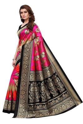 Pink printed art silk saree with blouse 2