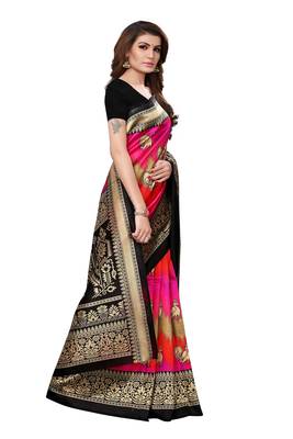 Pink printed art silk saree with blouse 3