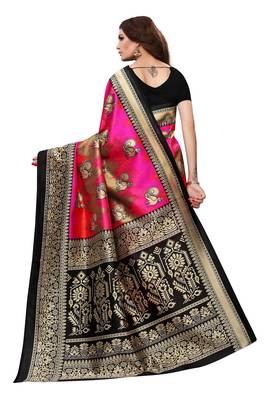Pink printed art silk saree with blouse 4