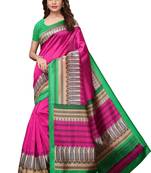 Pink printed art silk saree with blouse