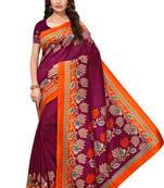 Wine printed art silk saree with blouse