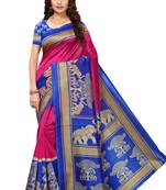 Pink printed art silk saree with blouse