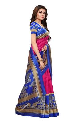 Pink printed art silk saree with blouse 3