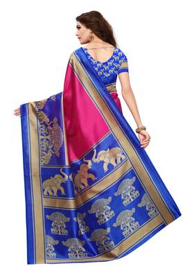Pink printed art silk saree with blouse 4