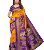 Yellow printed art silk saree with blouse