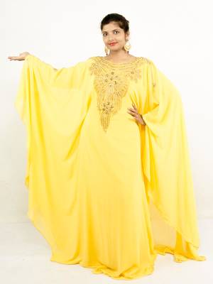 Yellow embroidered georgette islamic kaftans 1