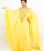 Yellow embroidered georgette islamic kaftans