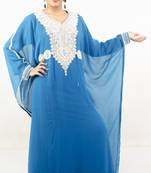 Teal blue embroidered georgette islamic kaftans