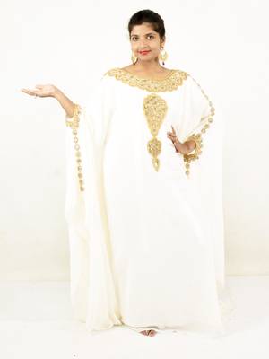 White embroidered georgette islamic kaftans 1