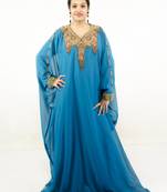 Teal blue embroidered georgette islamic kaftans