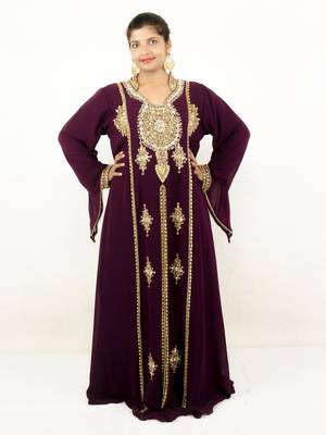 Wine embroidered georgette islamic kaftans 1