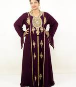 Wine embroidered georgette islamic kaftans