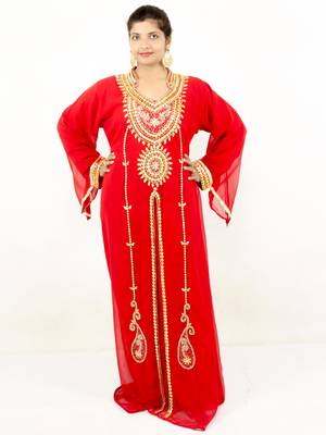 Red embroidered georgette islamic kaftans 1
