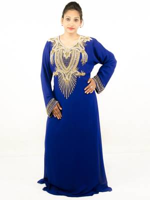 Royal blue embroidered georgette islamic kaftans 1