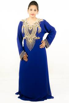 Royal blue embroidered georgette islamic kaftans
