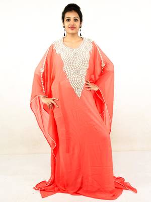 Peach embroidered georgette islamic kaftans 1