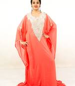 Peach embroidered georgette islamic kaftans