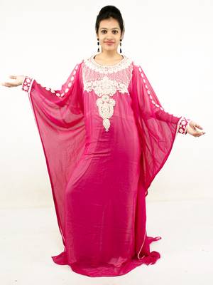 Rani pink embroidered georgette islamic kaftans 1