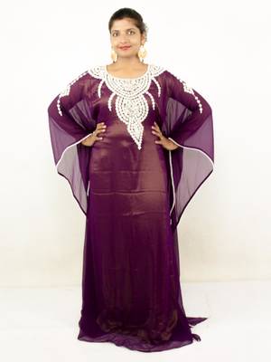 Wine embroidered georgette islamic kaftans 1