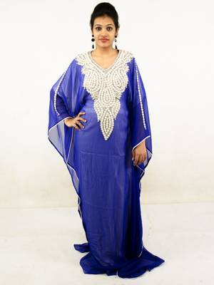 Royal blue embroidered georgette islamic kaftans 1