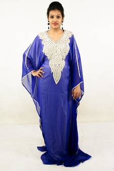 Royal blue embroidered georgette islamic kaftans