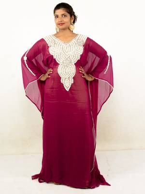 Wine embroidered georgette islamic kaftans 1
