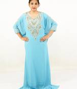 Aqua blue embroidered georgette islamic kaftans