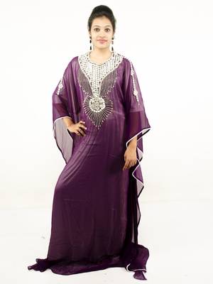 Wine embroidered georgette islamic kaftans 1