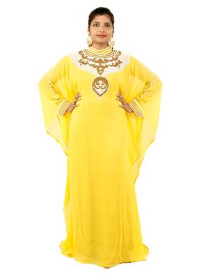 Yellow embroidered georgette islamic kaftans 1