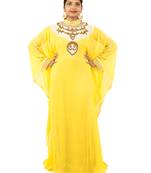 Yellow embroidered georgette islamic kaftans
