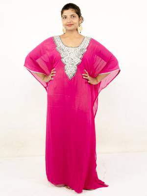 Pink embroidered georgette islamic kaftans 1