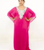 Pink embroidered georgette islamic kaftans